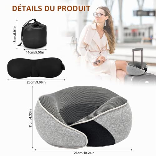 Coussin De Voyage Avion : Coussin de Voyage, Oreiller de Voyage en Mousse Mémoire Coussin Avion... – Image 2