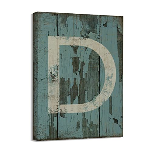 Toile vintage lettre D en bois bleu pour personnaliser un salon