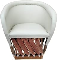 Handmade Mexican Equipal Chair by Equipales San Jose - Rustic White Pigskin, Oak Wood, 32"H x 23"W Traditional Style for Home, Garden, Office