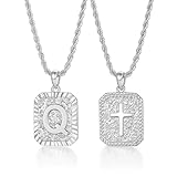 ASUWISH Collares con inicial de oro para hombres y mujeres, chapado en oro de 18 quilates, colgante de cruz de la A a la Z con cadena de cuerda ajustable, collar de letras para mujeres y hombres