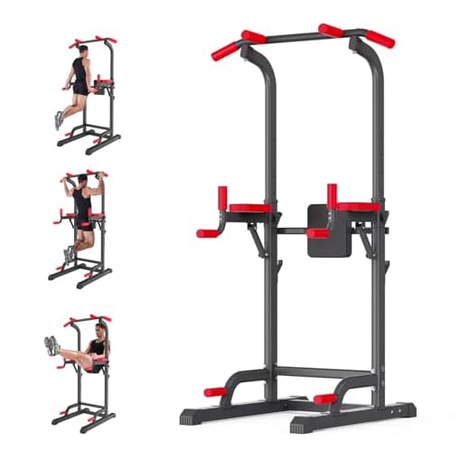 Power Tower Dip Station, Pull Up Bar Station & Multi-Function Gym Equipment For Home Strength Training Adujustable Height Up to 85.5",Load 350LBS