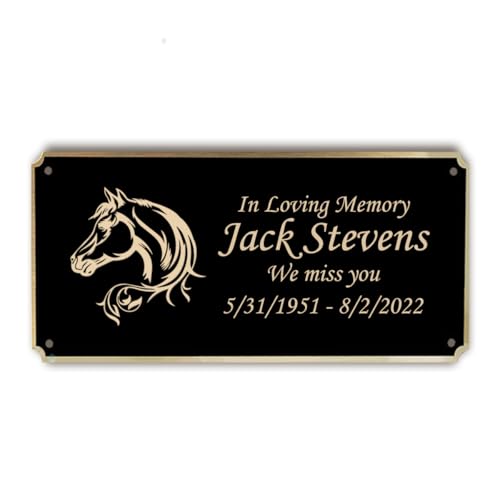 Black and Gold Brass Door Name Plate I Grave Marker I Garden Plaque (Horse, Medium)