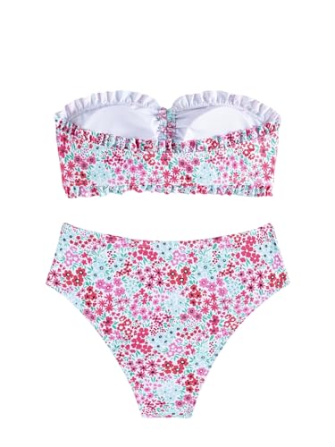 GORGLITTER Bikini Damen Sets Bandeau Bikinitop und Bikinihose Floral Badeanzug Set Bademode Sommer Swimwear Strandurlaubs Outfit Hellgrün XL-4