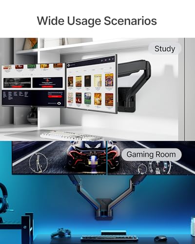 monTEK Dual Monitor Wall Mount for 17 to 32 inch Flat/Curved Screens, Each Holds to 19.8 lbs, Full Motion Adjustable Mechanical Spring Monitor Arm, 75x75/100x100 VESA Wall Mount, Black