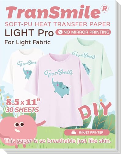 Transmile Lot de 30 feuilles de papier de transfert thermique thermocollant pour tissus légers – Vinyle imprimable pour imprimante à jet d'encre Orange