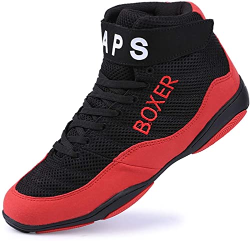 ZKHD Unisex Boxschuhe-Atmungsaktive Boxstiefel Leichte rutschfeste Wrestlingstiefel Gummisohle Boxer Trainer Schuh für Damen Herren,Red-38EU Cover