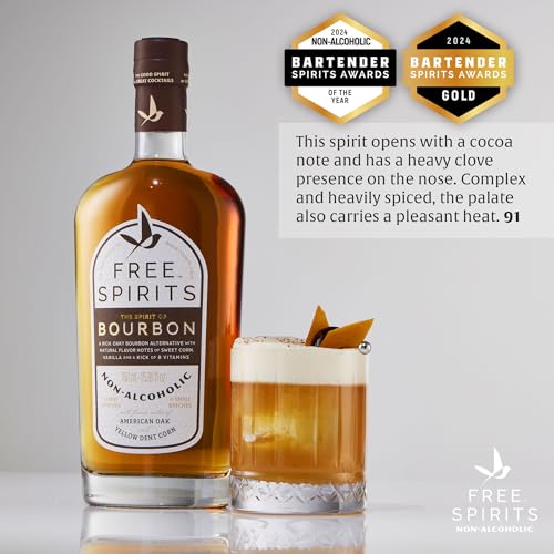 Free Spirits Non-Alcoholic Bourbon Spirit - Award Winning Whiskey Alternative - Low Calorie, Vegan, Gluten-Free with B-Vitamins - Natural Ingredients for Delicious Cocktails - 750 ml Bottle