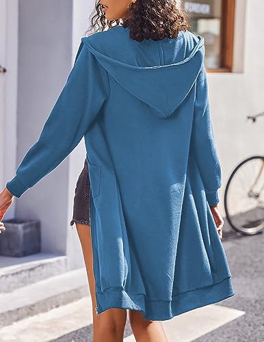 Elesol ELH028566_BL_M Women Casual Zip Up Fleece Hoodies Tunic Sweatshirt Long Hoodie Jacket Blue Medium thumb #5