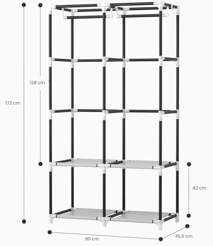 Miniatura 3 de Vicye Armario De Tela, Ropero Portátil Para Ropa Con 2 Barras Colgantes, 4 Estantes Y 6 Bolsillos Laterales, Armario Portatil Ideal Para Dormitorio, Vestidor, Salón, Negro 90 X 45.5 X 172 Cm