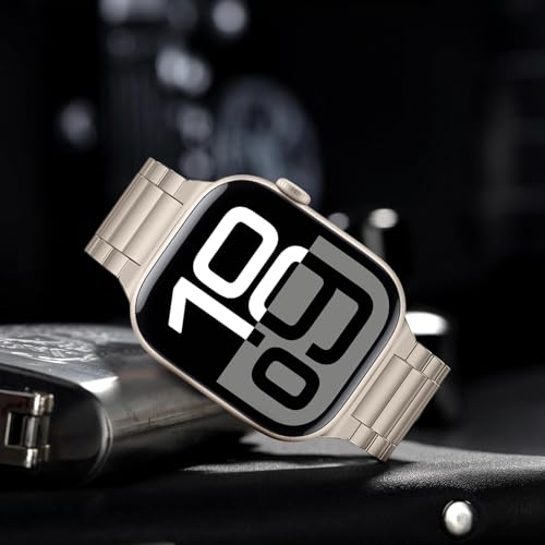 Image of Anlinser Metal Bands Compatible with Apple Watch Band 42mm 41mm 40mm 38mm for Women Men, Stainless Steel Business Strap for iWatch SE Series 11 10 9 8 7 6-1 (Starlight)