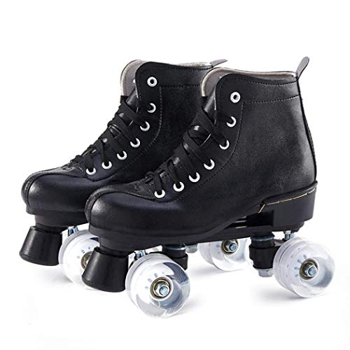 Classic Roller Skates For Women Pu Leather Premium Roller Skates Black Skates Shiny Four Wheels Roller Derby Skates For Unisex Youth Outdoor #TOP6