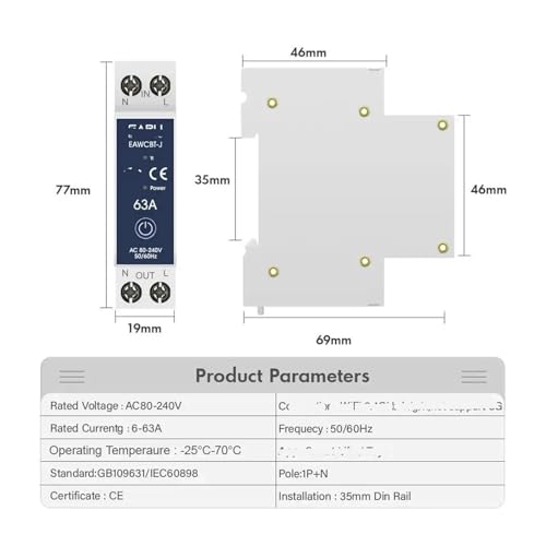 Disyuntor inteligente EAWCBT-J 63A y protector 1P con medidor de KWh 3