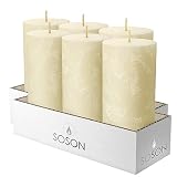 Simply Soson Rustic Egg Shell Ivory Unscented Pillar Candles Set of 6 | 3"x6" Pillars | Large Candle