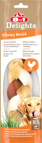 8in1 Delights Chewy Braids M/L - gustoso bocconcino per cani di taglia grande, pelle di manzo soda con delizioso pollo, sacchetto da 80 g (1 pezzo)