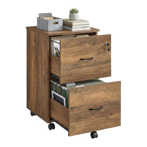 Image of VASAGLE Custos Collection - 2-Drawer File Cabinet, Locking Filing Cabinet for Home Office, Small Rolling Printer Stand, A4, Letter-Size Hanging Files, Assembly Required, Rustic Brown ULCD027K101S