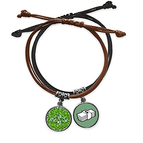 Pulsera cuerda mano con cuatro hojas y diseño de cuero resistente
