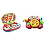 VTech Baby Laptop, Colourful Kids Laptop with LCD Screen & Baby Tiny Tot Driver, Roleplay Steering Wheel for Toddlers, Interactive Driving Toy for Boys and Girls, Pretend Play Toy with Music and Light
