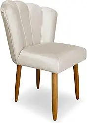 Cadeira Pétala Design de Flor Decorativa - Assento Estofado Suede para Penteadeira e Sala - Pés de Madeira - Cor Bege (Bege)