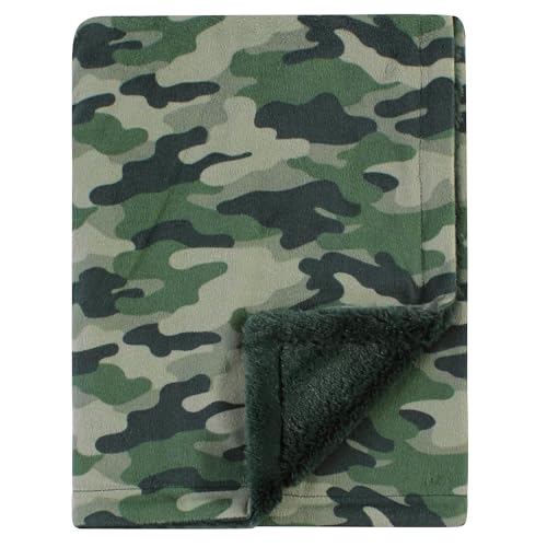 Image of Hudson Baby Unisex Baby Plush Blanket with Furry Binding and Back, Camo, One Size