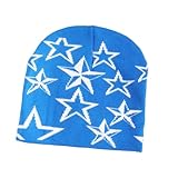 Y2K Cute Hat Men Women Quality Cap Warm Cap Star Beanie Gothic Spider Pattern Acrylic Y2k Knitted Hat (Blue)