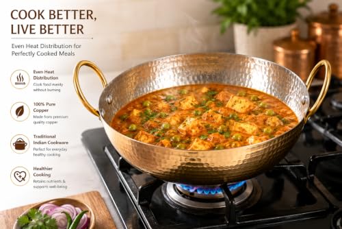 Image of Brass Kadai 2000 ml,Pure Brass kadai for Kitchen use and Cooking & Serving