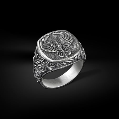 BySilverStone - Sterling Silver Immortal Phoenix Square Signet Ring, Handmade Greek Mythology Band, Symbolic Bird Pinky Jewelry for Women and Men, Gift Ring4