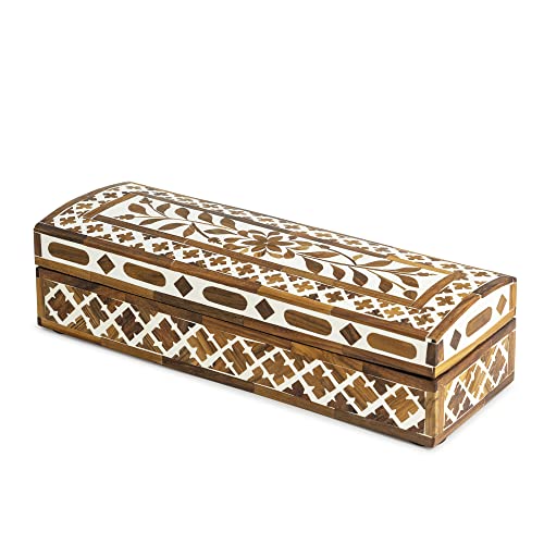 Gauri Kohli Jodhpur Wood Inlay Decorative Box, 12" #TOP19