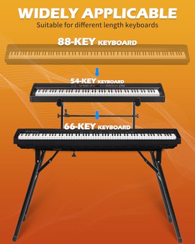 Image of STRICH Dual Piano Keyboard Stand with 2nd Tier - Adjustable and Portable 2 Tier Music Stand for Synths and Electric Digital Keyboards - Fits 54 61 88 Key Pianos