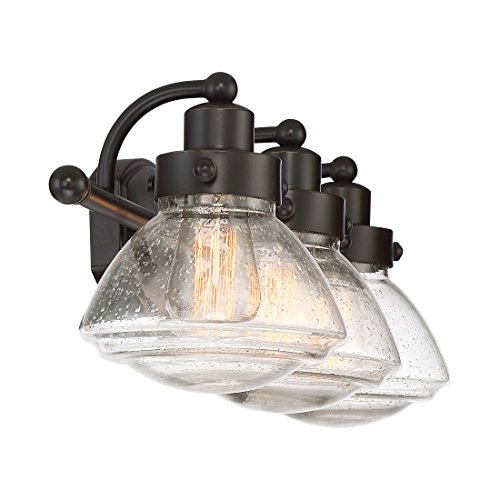 Image of Quoizel SCH8603PN Scholar Glass Schoolhouse Vanity Wall Lighting, 3-Light, 300 Watts, Palladian Bronze (8 inchH x 25 inchW)