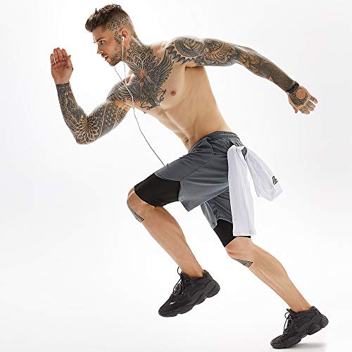 Men's Running Short Athletic Workout Sports Shorts Mens 2 in 1 Shorts Multicolor Breathable Gym Short for Men with Phone Pocket