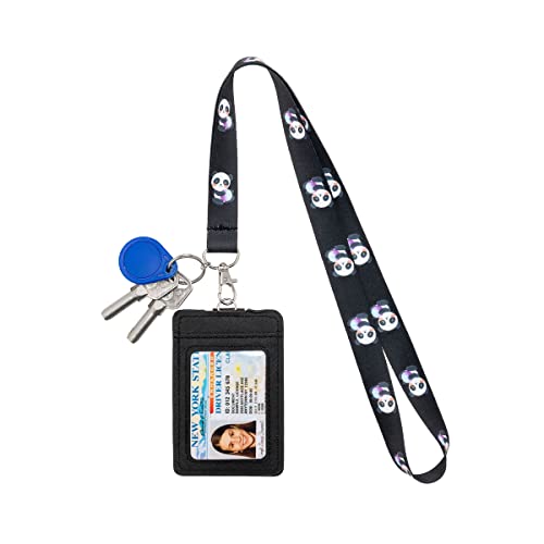 Image of Badge Holder Lanyard, Cute Panda Neck Pouch Lanyard ID Card Holder Wallet with Keychain for Students Boys Girls Men Women