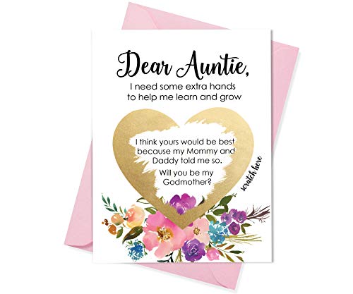 XOXOKristen Godmother Proposal Card, Baptism, Floral Design, Scratch Off Heart, Will You Be My Godmother Gift Idea