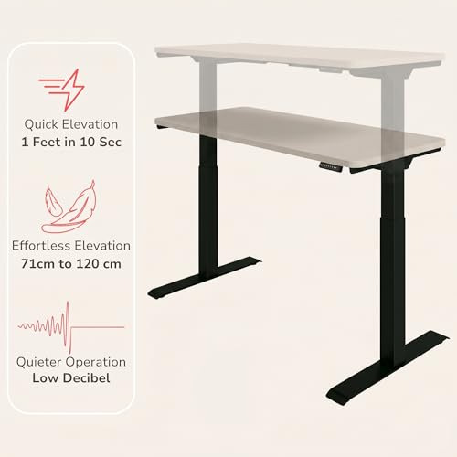 Image of Interio by Godrej Stance Dual Motor Height Adjustable Work Desk | 135 X 60 cms Sit-Stand with Digital Display & Memory Preset, 2 Stage, Warm Grey top, Black Leg