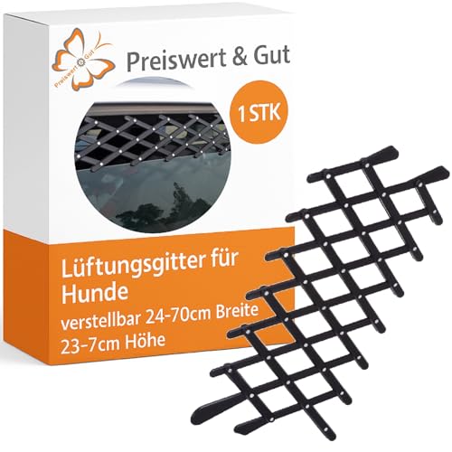 Preiswert&Gut Fenstergitter für Hunde – verstellbares Lüftungsgitter Breite: 24-70cm Höhe: 23-7cm, Autozubehör für frische Luft im PKW, sicherer Halt ohne Werkzeug