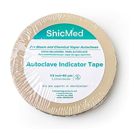 Sinicmed Autoclave Indicator Tapes for Steam Sterilization (1/2'' x60yards) with Plastic Core Dental Lab Tattoo(1)