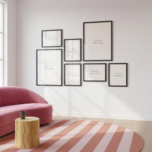 Image of HOTHOUSE Photo Frame For Wall decoration | Wooden Frames For living room Office | Aesthetic Frames For Wall Decor Gifts | Photo frame for Home Decor Bedroom | Set of 7 (BLACK, Combo-2)