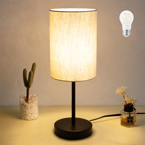 RISLG Small Table Lamp, Bedside Table Lamp for Bedroom, Lamp for Nightstand with Linen Fabric Shade...