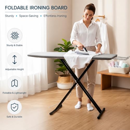 Image of SD STANDLONE Premium Foldable Ironing Board with Iron Rest & Adjustable Height | Heavy-Duty Steel Frame | Heat-Resistant Padded Cover | Stable Non-Slip Legs | Space-Saving Design for Home Use