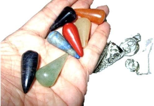 Vista 8 de Jet International Jaula Chakra Péndulo 2" Cono de Chakra Intercambiable Plata con Bolsa de Divinación Wicca SíNo Pagano (Om)