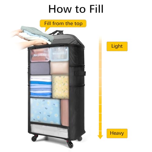 Foldable travel bag, Black travel bag, Expandable large capacity luggage bag, Rotatable luggage bag with wheels, Unisex3