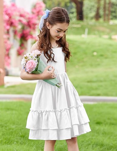 Image of Arshiner Girls Cami Summer Dress Boho Sleeveless Casual Sundress with Pockets for 4-12 Y