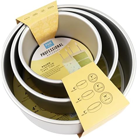 PME Round Cake Pans 6, 8, 10-Inch x 4-Inch Deep, Set of 3, Silver, RNDB68104