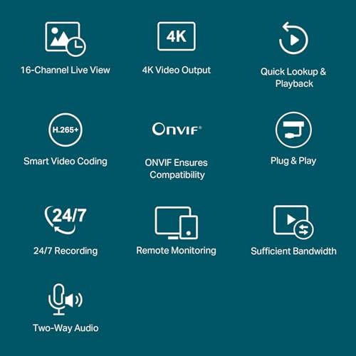 Image of VIGI NVR2016H 16 Channel Network Video Recorder, 4K HDMI, 16MP, H.265+, Plug and Play, Two-Way Audio, Remote Monitoring Compatible with TP-Link