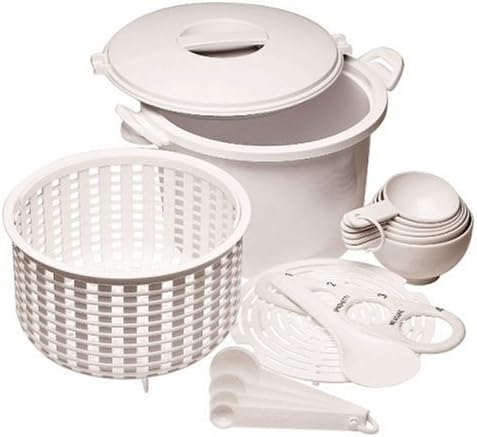 Prep Solutions by Progressive Microwaveable Rice and Pasta Cooker-17 Piece Set Includes Measuring Spoons and Cups, Rice Paddle, Steaming Insert, Pasta Measurer and Locking Lid-12 Cup Capacity BPA FREE