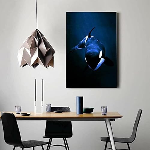 Ocean Wall Decor Killer Whale Orca Sea Underwater Black Background Poster Wall Art Painting Canvas Print Inspirational Spiritual Room Bedroom Living Room Decor (16×24Inch- Framed) #TOP1