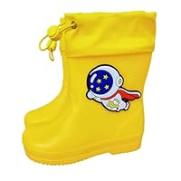 Hixingo Waterproof Lightweight Toddler Rain Boots, Cartoon Astronaut Toddler Wellies Kids Boys,Welly Boots for Little Kids Unisex Rubber Outdoors Rain Shoes (Yellow,4.5)