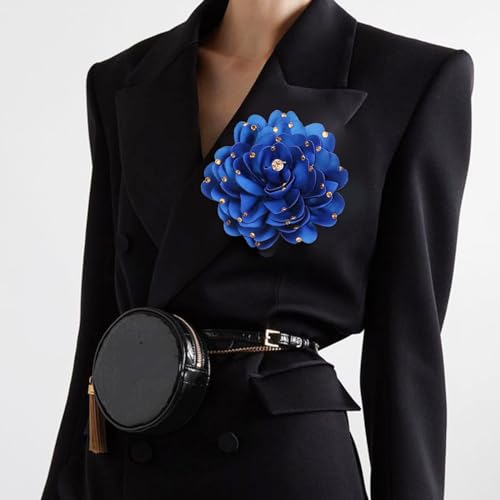 Image of Elegant Large Rose Flower Brooches Lapel Pins Handmade Dainty Satin Fabric Pearl Brooches Big Camellia Flower Brooch Pin for Women Wedding Part Dance Dress Suit Clothes Accessories Prom Jewelry