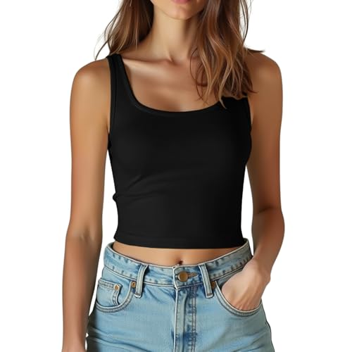 4 Pack Tank Tops for Women,Scoop Neck Sleeveless Crop Top Cotton Basic Cropped Going Out Athletic Sports Gym Shirts for Women4