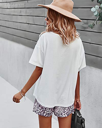 CORSKI Women's Casual Short Sleeve Top and Shorts Loungewear Athletic Tracksuits with Pockets 2 Piece Summer Outfits White S - Thumbnail 5