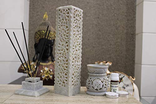 Image of Marble Carving Agarbatti Stand, Combo | Soapstone Hand-Carved, Incense Holder, Aroma Burner, Ash Catcher, Spiritual Decor for Puja Room